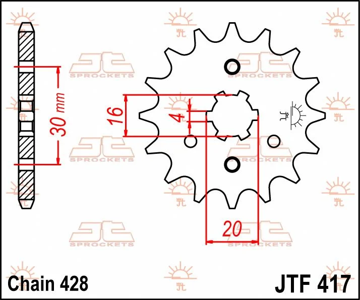 JT SPROCKETS JTF417.16 FRONT REPLACEMENT SPROCKET 16 TEETH 428 PITCH NATURAL STEEL