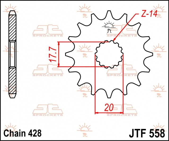 JT SPROCKETS JTF558.17 FRONT REPLACEMENT SPROCKET 17 TEETH 428 PITCH NATURAL STEEL