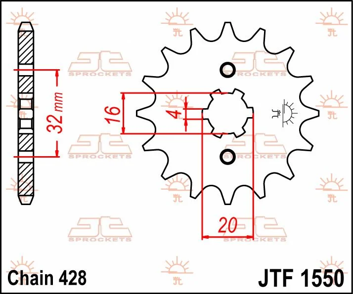 JT SPROCKETS JTF1550.14 FRONT REPLACEMENT SPROCKET 14 TEETH 428 PITCH NATURAL CHROMOLY STEEL ALLOY