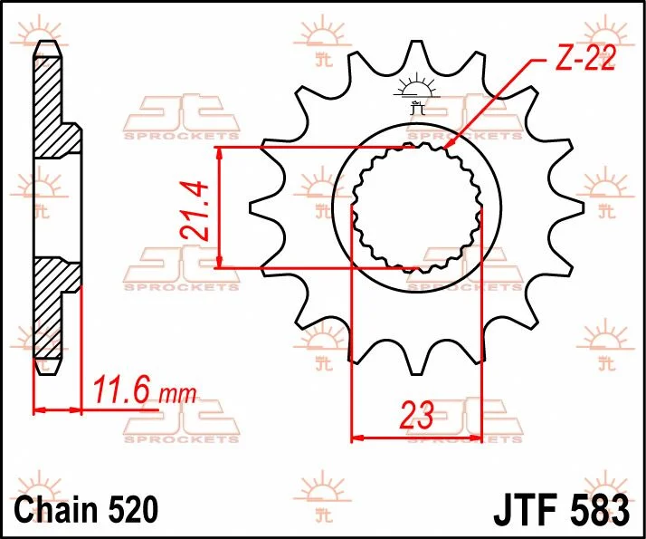 JT SPROCKETS JTF583.14 FRONT REPLACEMENT SPROCKET 14 TEETH 520 PITCH NATURAL CHROMOLY STEEL ALLOY