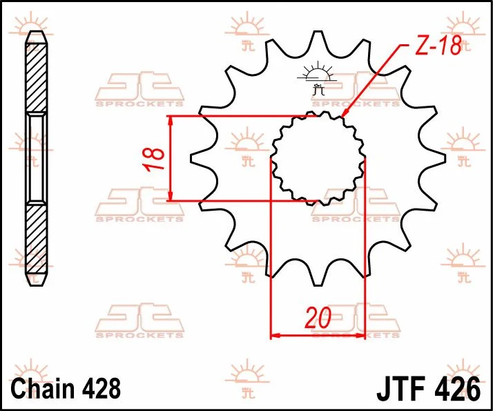 JT SPROCKETS JTF426.15 FRONT REPLACEMENT SPROCKET 15 TEETH 428 PITCH NATURAL CHROMOLY STEEL ALLOY