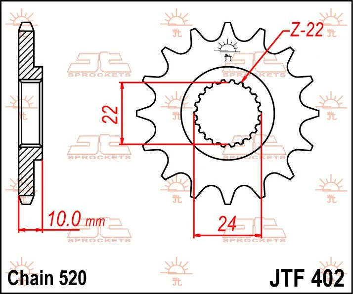 JT SPROCKETS JTF402.13 FRONT REPLACEMENT SPROCKET 13 TEETH 520 PITCH NATURAL CHROMOLY STEEL ALLOY