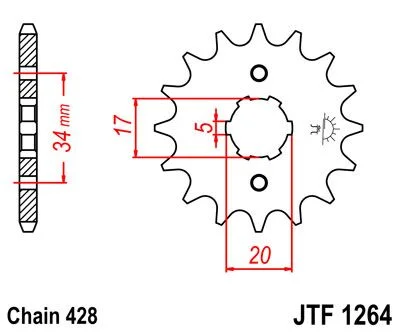 JT SPROCKETS JTF1264.14 FRONT REPLACEMENT SPROCKET 14 TEETH 428 PITCH NATURAL SCM420 CHROMOLY STEEL ALLOY
