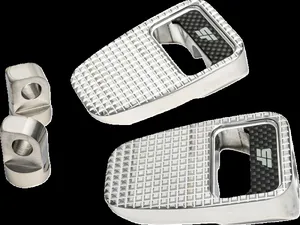 SlyFox Foot Pegs<br><ul><li>Billet aluminum with diamond cut</li><li>Stainless steel clevis</li><li>Carbon fiber insert covered with TPU film protection</li></ul><br>Universal for many Touring/Dyna/Sportster models.