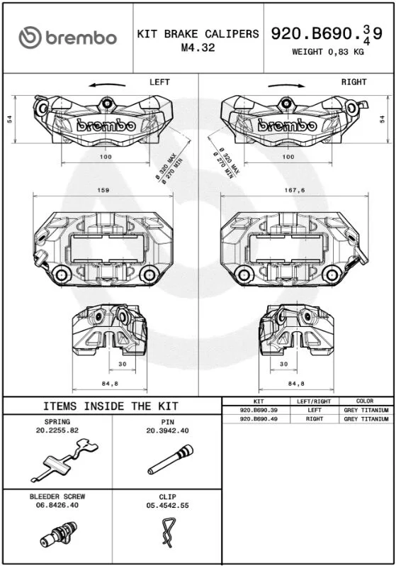 Brembo CALIPER PRIME M4.32 100MM FR/R