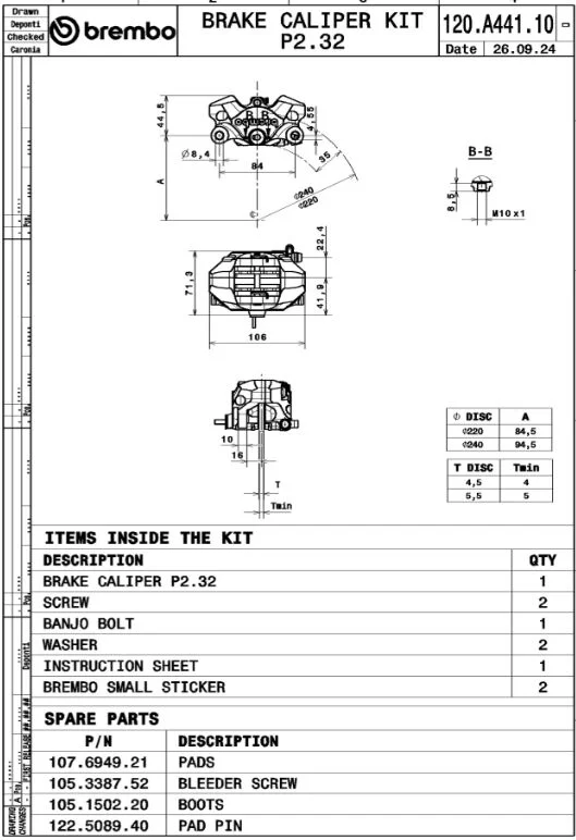 Brembo CALIPER UPGRADE GP2-SS 84MM RE