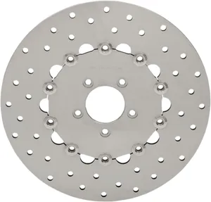 Drag Specialties Stainless Steel Drilled Brake Rotor<br><ul><li>Ground finish</li><li>Drilled for better heat dissipation and consistent braking in wet weather</li><li>Designed for use with OEM calipers and most aftermarket calipers</li></ul>