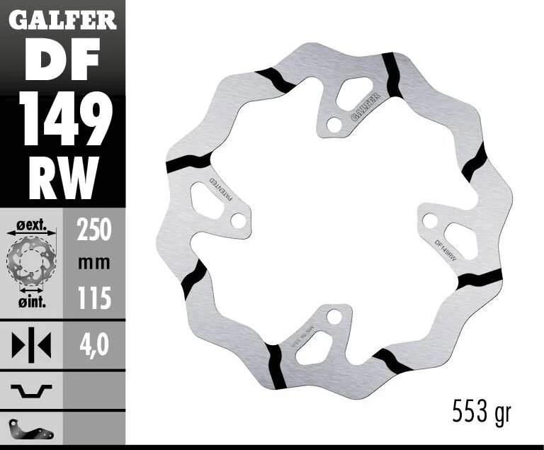 GALFER BRAKE ROTOR FIXED WAVE GROOVED 250MM