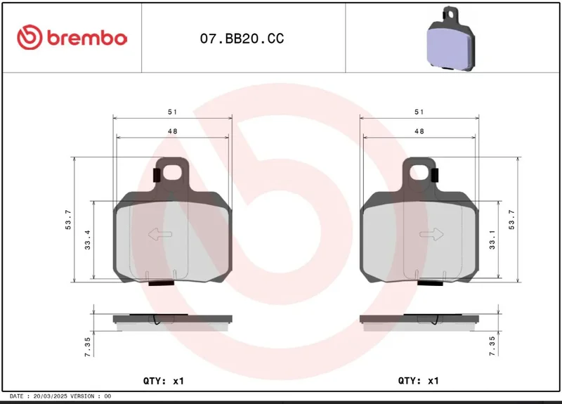 Brembo BRAKE PAD CC CAR/CER RR