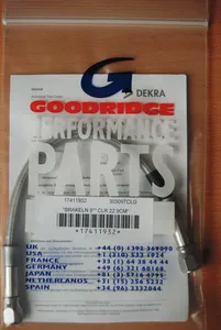 Goodridge Universal Brake Lines with ABE<br><ul><li>Available in uncoated, clear-coated, ebony and platinum finished stainless steel lines
</li><li>The combination of the PTFE inner and stainless steel outer braid eliminates the spongy feeling under heavy braking conditions
</li><li>Great looks combined with reliability and safety
</li></ul>