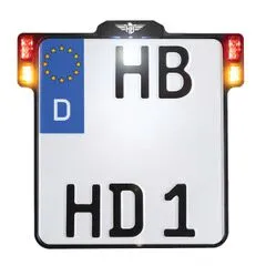 HeinzBikes License Plate Holder 3-in-1 for EU Countries<br><ul><li>3-in-1 License Plate Holder w/LED Plate Light, Turn Signal, Brake &amp;amp;amp; Rear Running Lights</li><li>Billet aluminum frame</li><li>New SMD-LED technology</li><li>140g lighter and 40% thinner than standard</li><li>Easy mounting of the plate thanks to new Slip Inn opening</li><li>White LED license plate light</li><li>LED elements with E-mark</li><li>Replaces all indicator/brake/tail lights and license plate lights</li><li>For other EU countries (Except Germany) select the part number corresponding to the country based on the License Plate style</li></ul>