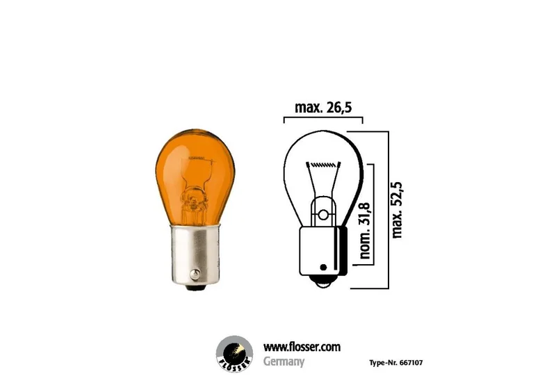 FLOSSER BULB SINGLE FILAMENT 12V PY21W BAU15S AMBER 10PK