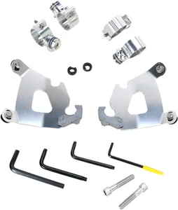 Memphis Shades Cafe Fairing Trigger-Lock Hardware Kit<br><ul><li>Angle Adjustable</li><li>Model specific no-hassle installation, then on-off without tools.</li><li>A pair of glass-filled nylon latches lock it down until the spring loaded "Trigger-Locks" are intentionally disengaged.</li><li>Made exclusively of electrocoated aluminum and stainless steel, with stainless steel fasteners.</li><li>Anchoring hardware is the same for all windshields and fairings for each bike.</li><li>Made in the U.S.A. - Made in Memphis!</li></ul><br>Requires relocation of front turn signals, kit included.