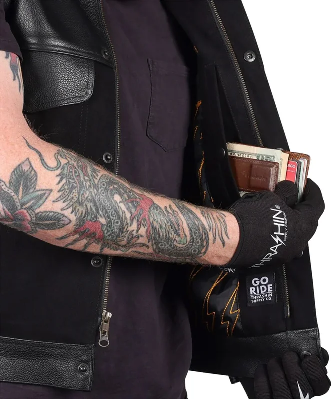 Thrashin Supply Co. VEST KANAN LEATHER DENIM SMALL