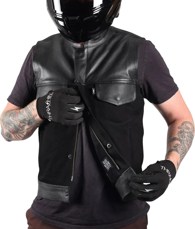 Thrashin Supply Co. VEST KANAN LEATHER DENIM SMALL