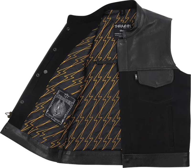 Thrashin Supply Co. VEST KANAN LEATHER DENIM MEDIU