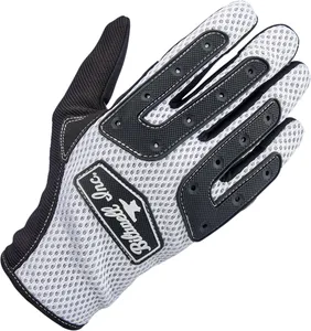 Biltwell Anza Gloves<br><ul><li>Synthetic suede palm features two-way stretch for a snug, comfortable fit</li><li>Three-ply, one-piece vented polyester back and thumb construction for maximum airflow</li><li>Flexible thermoplastic rubber knuckle guards and shield logo</li><li>Lycra® expansion panels in finger joints for dexterity</li><li>Rugged Single- and double-needle polyester stitching</li><li>Thermoplastic rubber knuckle guards on the back of the glove provide protection from rocky roost and airborne road debris</li><li>A double-stitched reinforcement panel on the thumb and index finger adds strength to the friction zone between your hands and the grips</li><li>Conductive stitching in fingers and thumb lets you operate smart screens</li></ul>