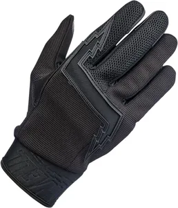 Biltwell Baja Gloves<br><ul><li>Design inspired by the 1980’s Golden Age of motocross</li><li>Goat leather palm and thumb reinforcement for added toughness in high friction areas with durable goatskin on fingertips</li><li>Synthetic suede palm and thumb construction for a snug, comfortable fit</li><li>Stretch polyester construction on ring and pinkie fingers for maximum flexibility</li><li>Three-ply woven mesh back panel for ventilation</li><li>Molded two-ply neoprene wrist wrap with adjustable Velcro closure</li><li>Lycra® expansion panels in finger joints for added dexterity</li><li>Rugged single- and double-needle polyester stitching throughout</li><li>Thermoplastic rubber lightning bolt knuckle protector</li><li>5mm thick hidden neoprene knuckle guard</li><li>Conductive stitching in fingers and thumb lets you operate smart screen</li></ul>