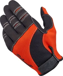 Biltwell Moto Gloves<br><ul><li>Two-way stretch polyester back panels for comfort</li><li>Single layer synthetic leather palm with reinforced thumb</li><li>Adjustable wrist wrap with velcro closure and thermoplastic rubber Biltwell shield</li><li>Lycra expansion panels in finger joints for enhanced dexterity</li><li>Accordion baffles on finger joints for added flexibility</li><li>Rugged single- and double-needle polyester stitching</li></ul>