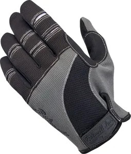 Biltwell Moto Gloves<br><ul><li>Two-way stretch polyester back panels for comfort</li><li>Single layer synthetic leather palm with reinforced thumb</li><li>Adjustable wrist wrap with velcro closure and thermoplastic rubber Biltwell shield</li><li>Lycra expansion panels in finger joints for enhanced dexterity</li><li>Accordion baffles on finger joints for added flexibility</li><li>Rugged single- and double-needle polyester stitching</li></ul>