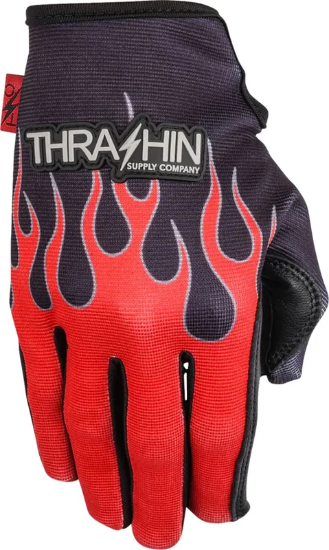 Thrashin Supply Co. GLOVE FLAME STEALTH LEATHER PA