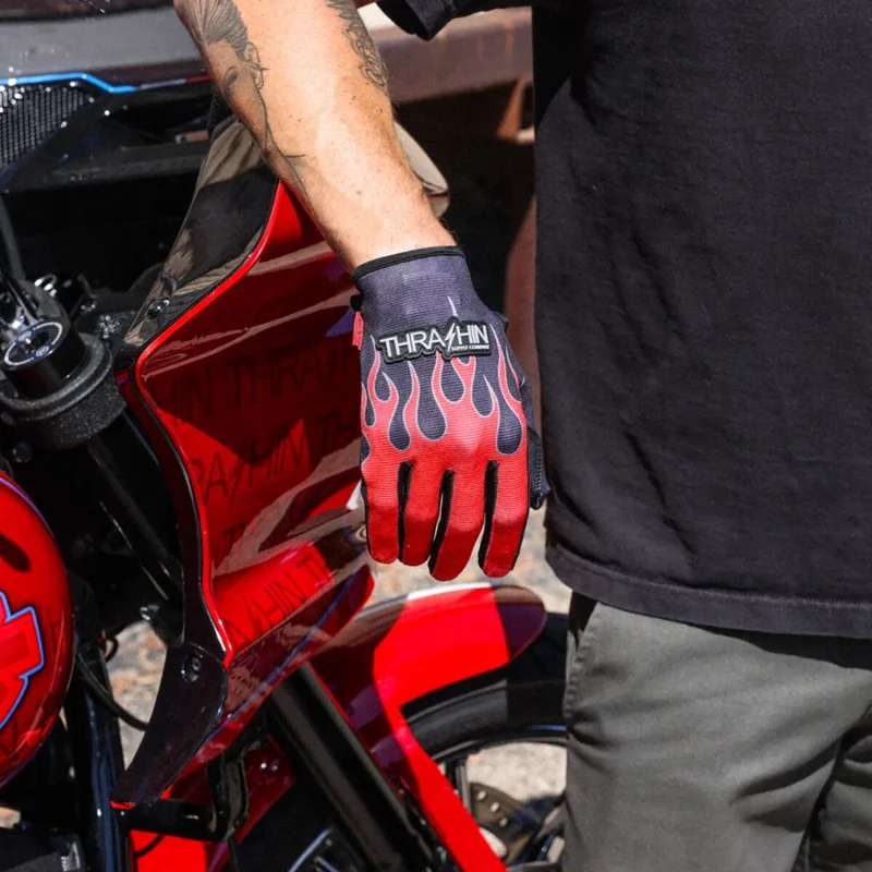 Thrashin Supply Co. GLOVE FLAME STEALTH LEATHER PA