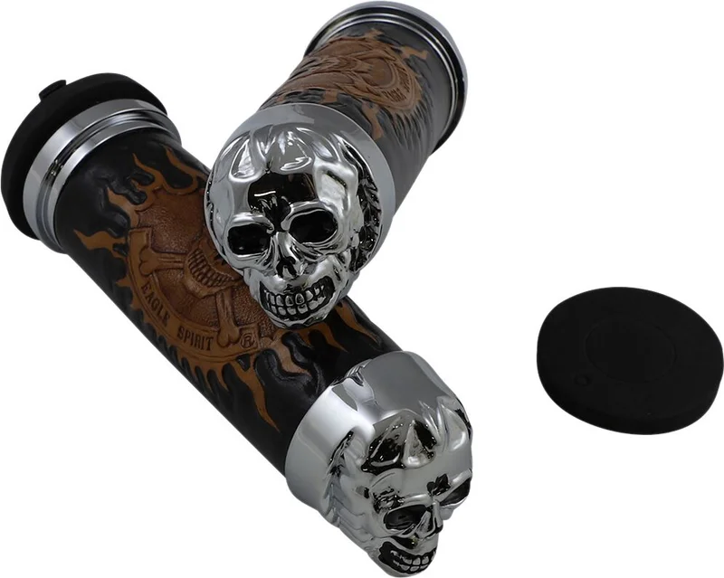 Drag Specialties CHR SKULL GRIP W/PLN EYES