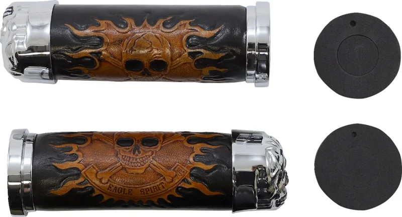 Drag Specialties CHR SKULL GRIP W/RED EYES