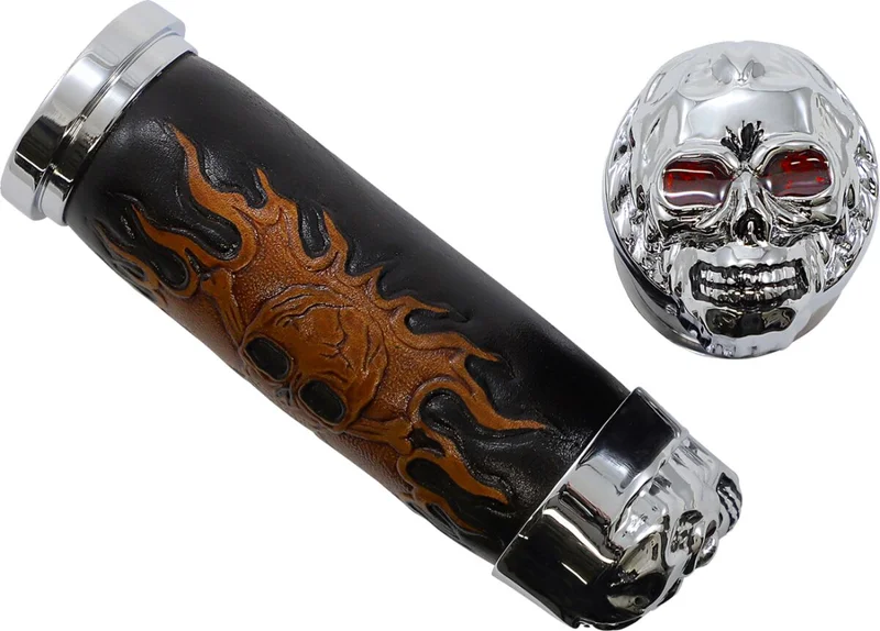 Drag Specialties CHR SKULL GRIP W/RED EYES