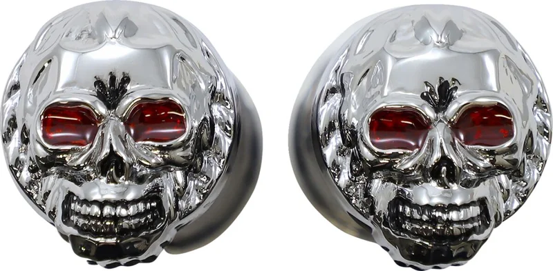 Drag Specialties CHR SKULL GRIP W/RED EYES