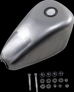 Drag Specialties Gas Tank<br><ul><li>Made of heavy-gauge steel with reinforced seams</li><li>Comes complete with extra-strong mounting tabs, and mounting hardware</li><li>Caps are not included unless noted. </li><li>All tanks are shipped unpainted.</li><li>All gas tanks should be fitted, pressure-tested and sealed before being painted to eliminate potential problems.</li></ul><br>Uses 22 mm petcock (sold separately).
When installed on '92 and later models and the OE continuous venting system is eliminated or disconnected, you may not reuse your stock vented cap, but may replace it with an earlier version of the screw-type cap.