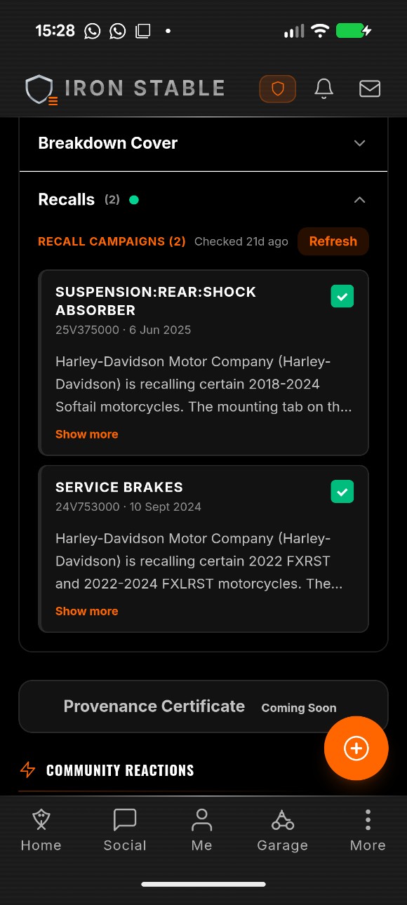 Recall check results showing open and completed safety campaigns