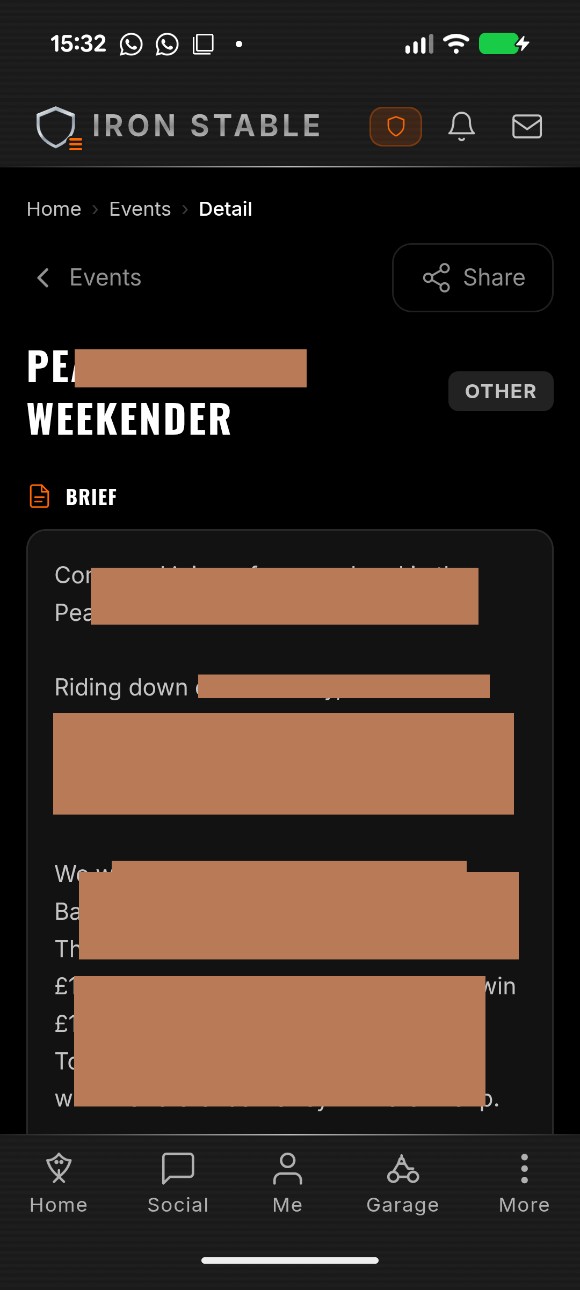 Event detail page with RSVP list and route information
