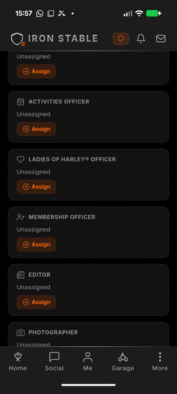 Officer roles matrix showing 18 positions with granular permissions