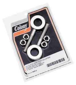 Colony Sportster Swingarm Wheel Adjuster Kit, White Plated, 1952-1978